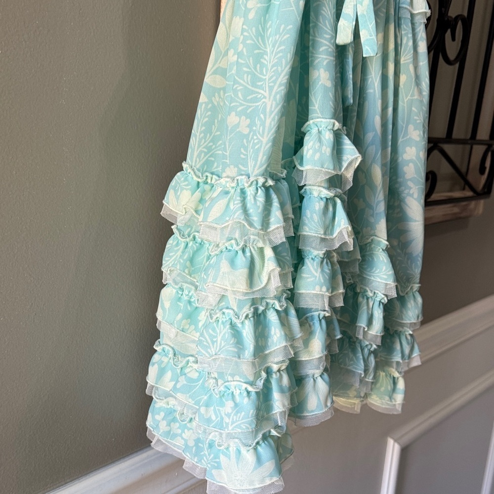Isobella & Chloe Light Blue Ruffle Dress 4 Church Wedding - Picture 9 of 11